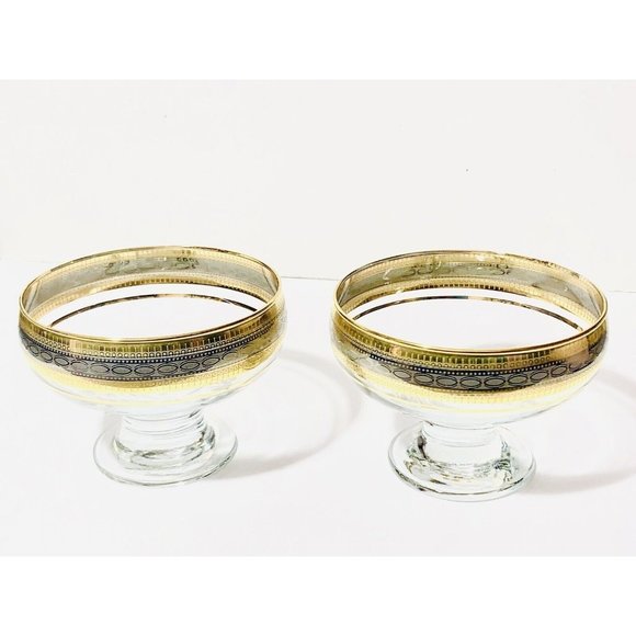 Vintage Crystal Clear Dessert Dishes 12k GOLD AND PLATINUM Set OF 2 - Picture 1 of 10